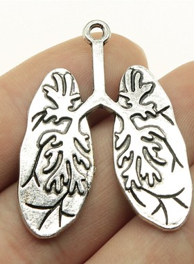 5个/包 39x30mm 古银色锌合金 DIY饰品配件 肺吊坠 ABD-C12487