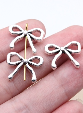 10个/包17x13mm古银色DIY饰品配件蝴蝶结小孔珠