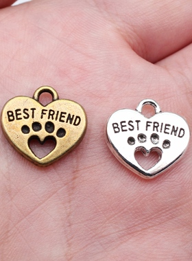 10个/包 14x15mm 多色best friends 桃心狗爪双面吊坠 ABD-C10509