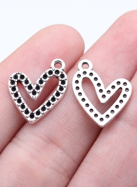 10个/包17x15mm古银色DIY饰品配件可点水钻爱心吊坠