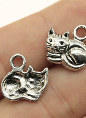 10个/包 15x13mm 古银色锌合金 DIY饰品配件 猫咪吊坠 ABD-C10122