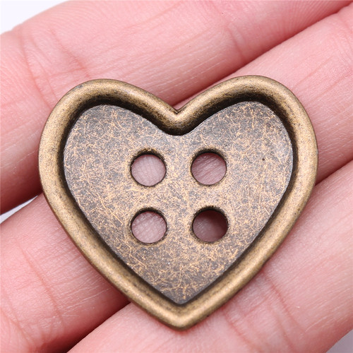 5个/包 34x32mm 古青铜色 饰品材料DIY 爱心纽扣吊坠 ABD-C14788