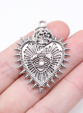4个/包 37x29mm 古银色 哥特玫瑰花爱心眼睛吊坠 ABD-C15842