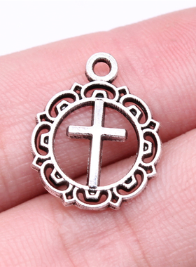 20个/包 19x16mm 古银色锌合金材质 十字架吊坠 ABD-C15302