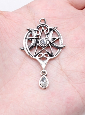 1个/包 42x27mm 古银色锌合金 星星月亮护身符吊坠 ABD-C15816