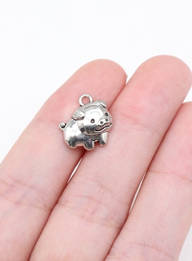 40个/包 14x13mm 古银色锌合金材质 小猪吊坠 ABD-C15634