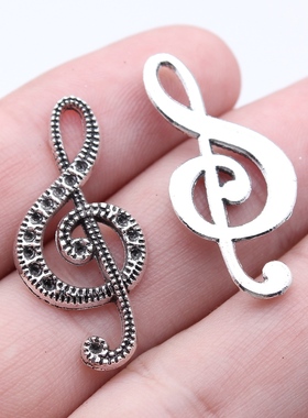 10个/包33x15mm古银色DIY饰品配件可点水钻音符吊坠