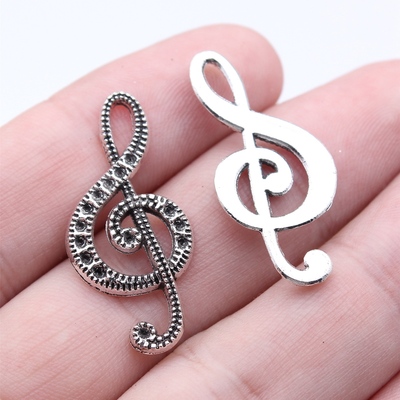 10个/包33x15mm古银色DIY饰品配件可点水钻音符吊坠
