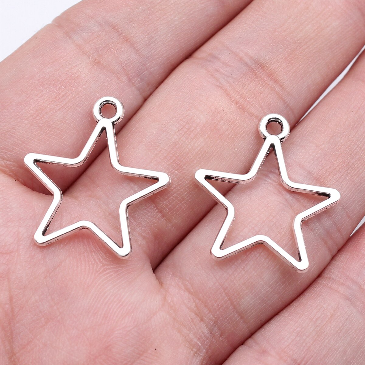 20个/包 24x21mm 古银色锌合金 镂空星星五角星吊坠 abd-c16515