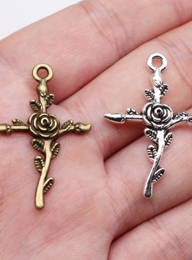 10个/包 35x23mm 多色DIY饰品配件 花朵十字架吊坠 ABD-C10516