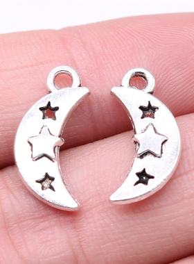 10个/包 19x9mm 古银色 DIY饰品配件 月亮星星吊坠 ABD-C12399
