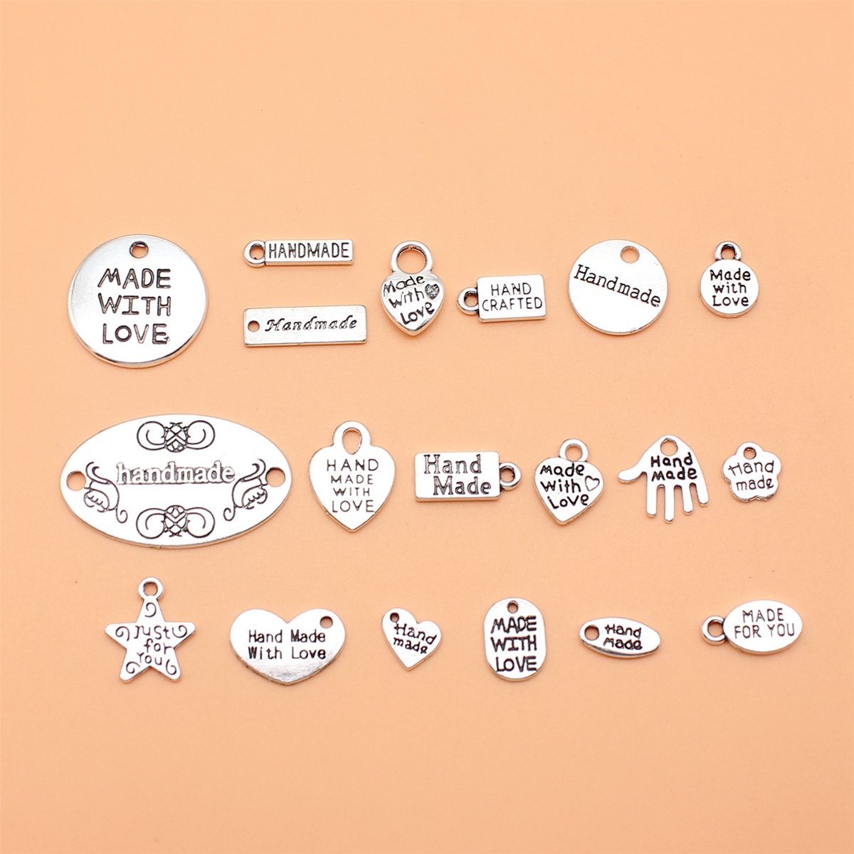 19个古银色 love吊牌小吊坠饰品配件套装 19款每款各1个 DIY配饰
