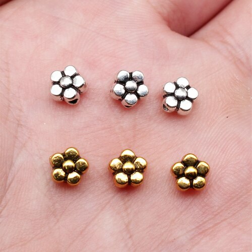 100个/包 5.7x5.7x3.5mm 多色锌合金材质 花朵小孔珠 ABD-C16263