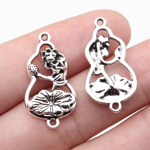 20个/包26x14mm古银色DIY饰品配件中国风莲花荷叶葫芦连接件