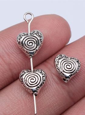 10个/包 9x8mm 古银色锌合金材质 爱心小孔珠 ABD-C14389