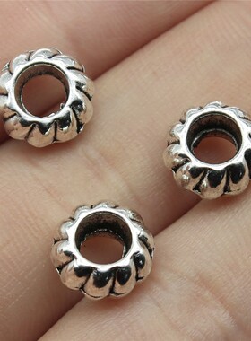 10个/包 10x10x5mm 古银色锌合金 螺纹大孔珠隔位珠 ABD-C12964