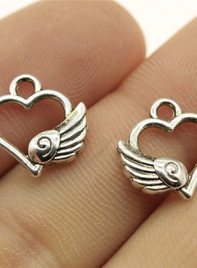 20个/包 14x12mm 古银色 DIY饰品配件 翅膀桃心吊坠 ABD-C11812