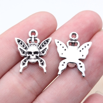 10个/包21x17mm古银色DIY饰品配件可点水钻骷髅蝴蝶吊坠
