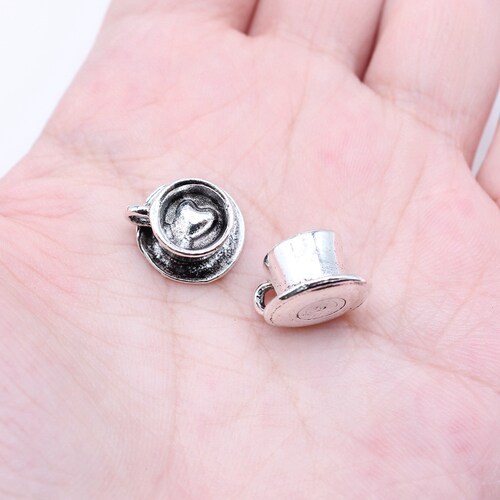 5个/包 13x13mm 古银色锌合金 爱心拉花咖啡吊坠 ABD-C15670