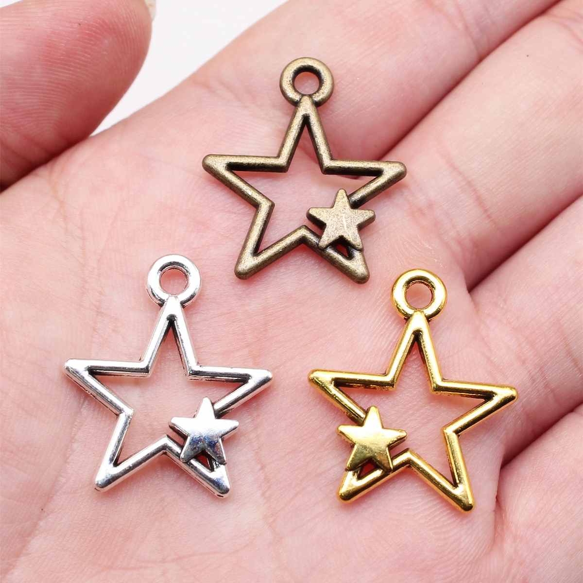 10个/包 26x22mm 多色锌合金材质 镂空五角星吊坠 ABD-C15830