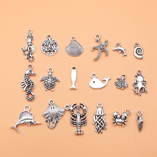 各1个 18个古银色海洋动物小吊坠 每款 18款 DIY配饰 饰品配件套装