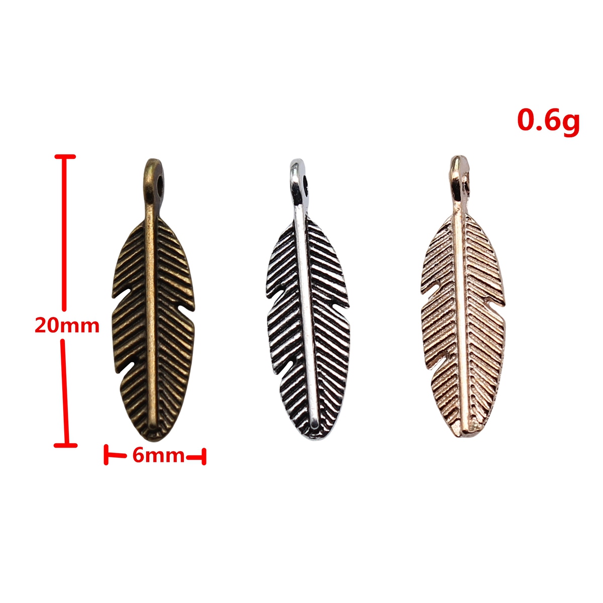 20个/包 20x6mm 多色锌合金材质 DIY饰品配件羽毛吊坠 ABD-C14084