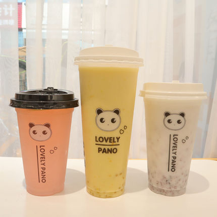 500ml一次性奶茶塑料杯带盖绿豆汤果汁饮料杯子商用外卖封口杯700