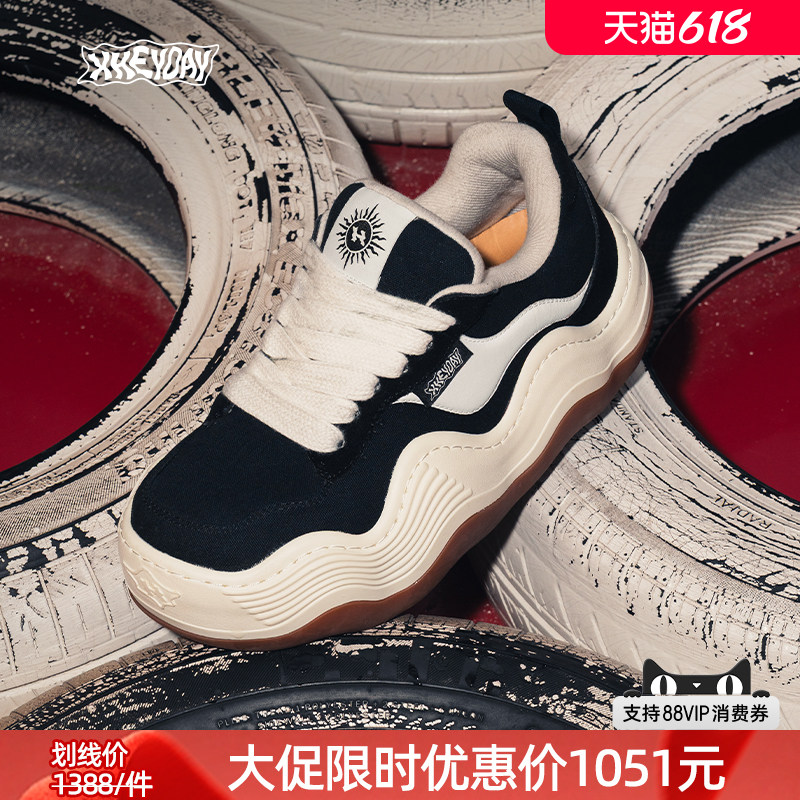 HEYDAY檀健次同款低帮波浪鞋休闲百搭帆布厚底面包鞋