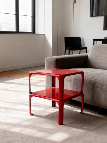 意大利中古玻璃纤维红色正方形双层茶几 太空年代单品 Space age