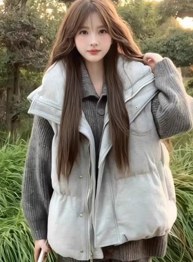 YC灰色立领秋冬季加厚保暖马甲女2025新款叠穿无袖坎肩棉服外套