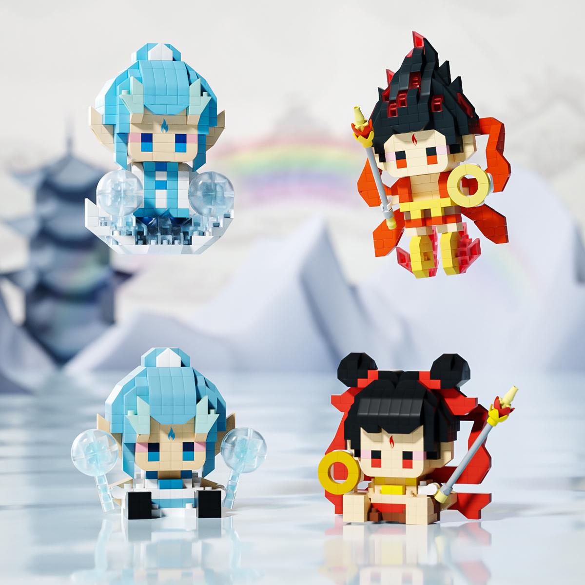 梅肯斯姆哪吒魔童海敖丙周边公仔益智拼装微颗粒积木玩具儿童摆件