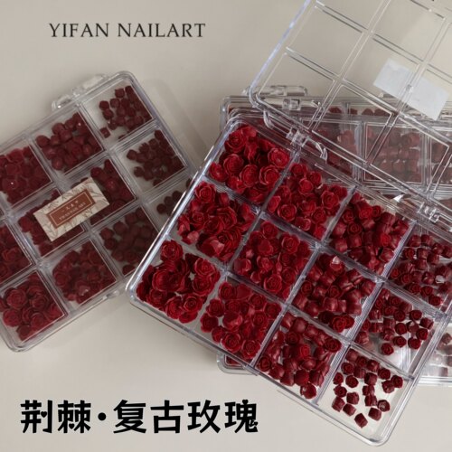 荆棘玫瑰复古包芯红玫瑰美甲饰品