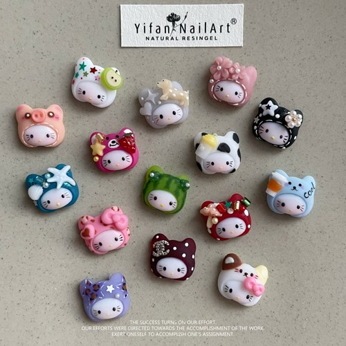 手工立体Kitty动物头套美甲饰品