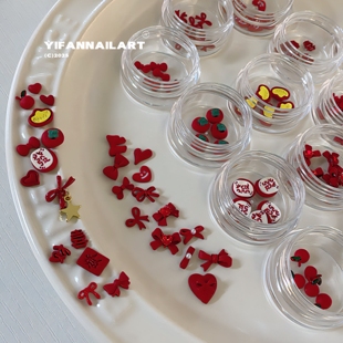 富贵红年 发财 新年柿子 宝 蝴蝶结美甲饰品R40 元 YIFANNAIL