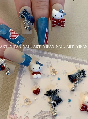 YIFANNAIL【中古蓝kitty】樱禾老师同款~牛仔蓝kitty美甲饰品R5
