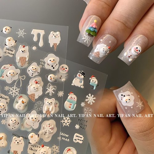 立体冰淇淋小雪人美甲贴纸