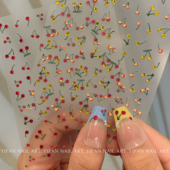 YIFANNAIL J131 复古奶油樱桃贴饰 夏日清新 晶钻小樱桃美甲贴纸