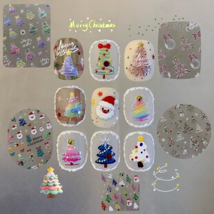 YIFANNAIL【圣诞树系列】多彩圣诞~形态各异圣诞树美甲贴纸J153