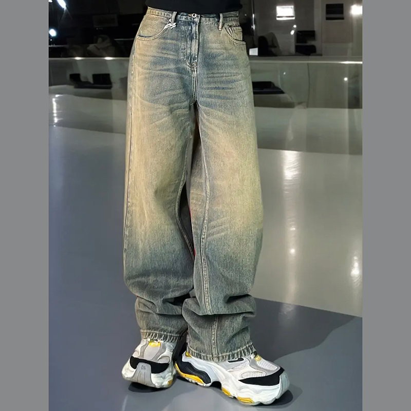 巴黎风格潮牌美式复古牛仔裤