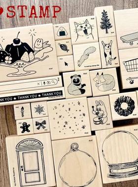 现货KODOMO 木头印章-N I LOVE STAMP木制手帐本圣诞冬天布丁船