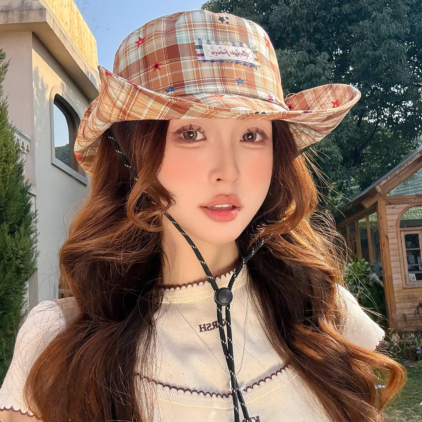 新款格子渔夫帽显脸小防晒遮阳帽