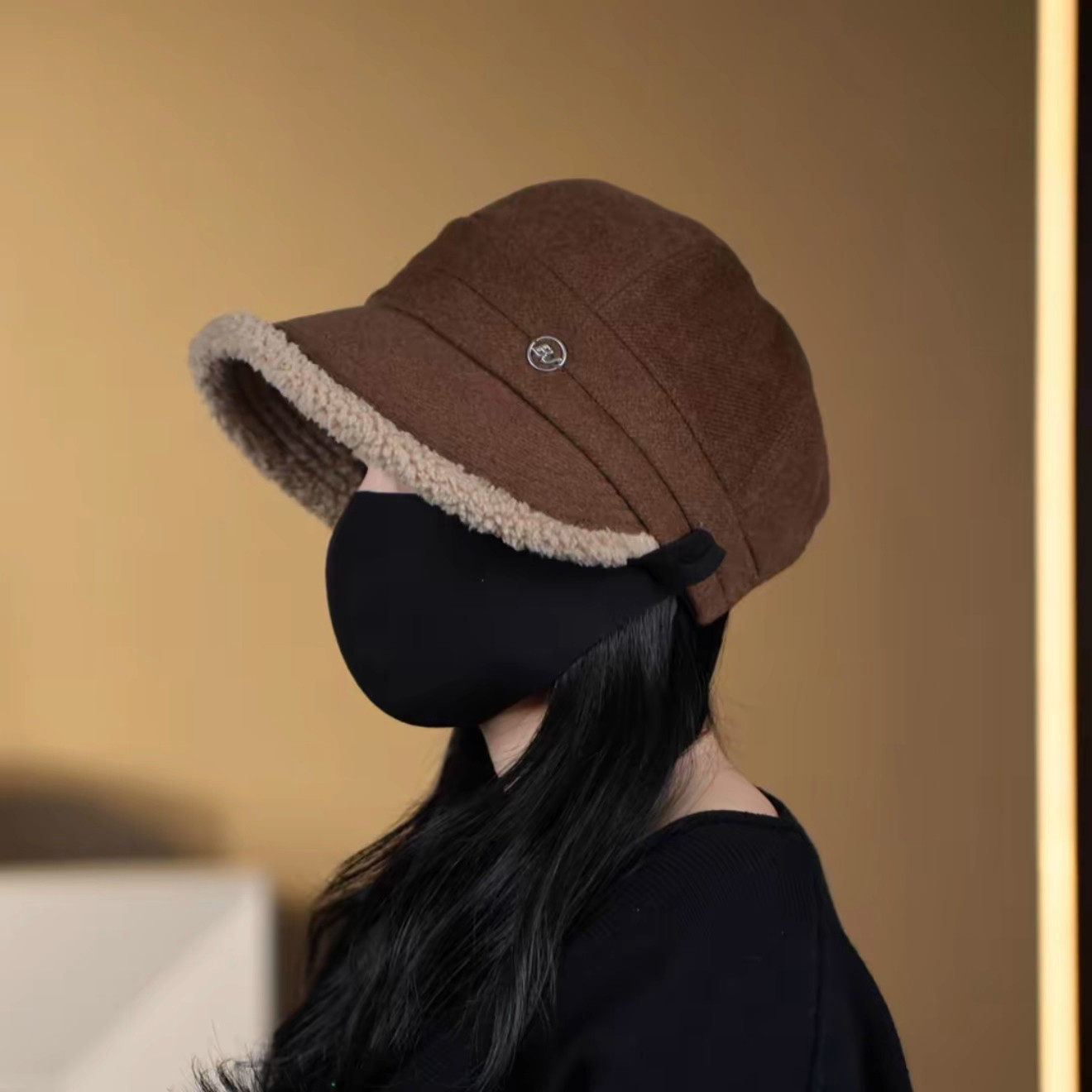 冬季加绒加厚百搭露丝帽女字母帽