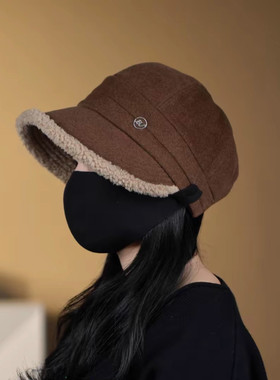 冬季加绒加厚百搭露丝帽女字母帽