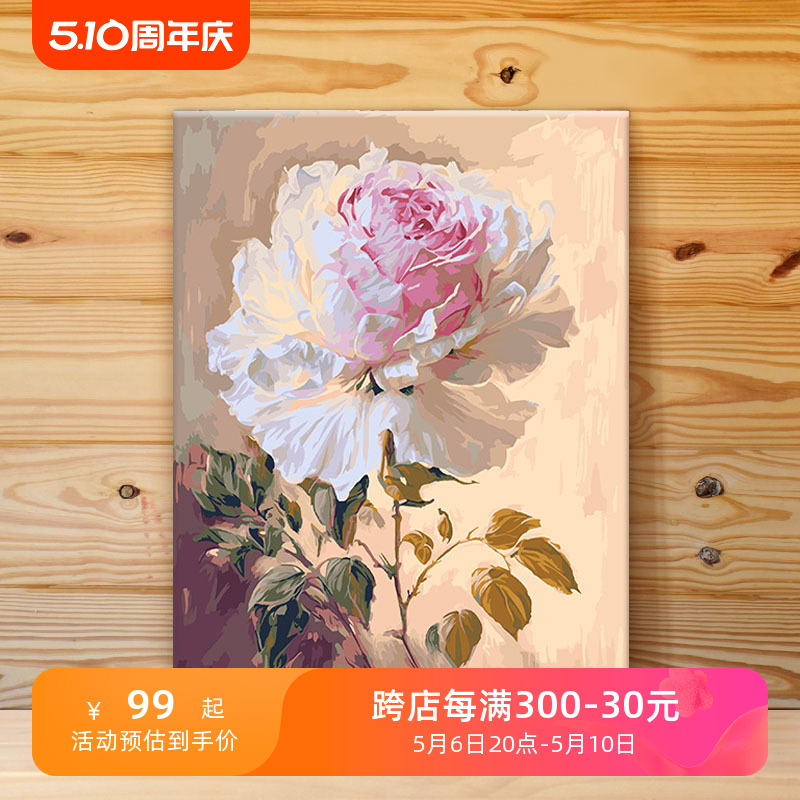 数字油画diy填充花卉手绘手工填色画丙烯油彩画装饰画 牡丹芬芳图片