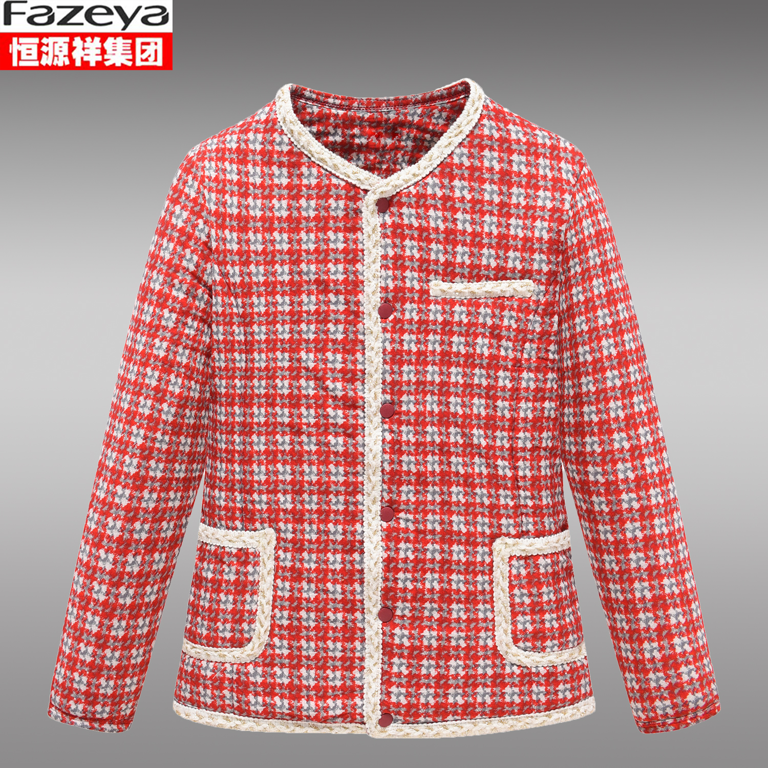 恒源祥驼绒小香风外套圆领棉衣