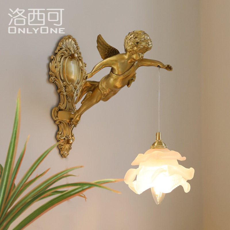 洛西可 法式复古天使壁灯卧室床头客厅过道中古奢华美式水晶壁灯,家装灯饰光源,壁灯,淘宝优惠券,粉丝福利购,淘宝优惠卷