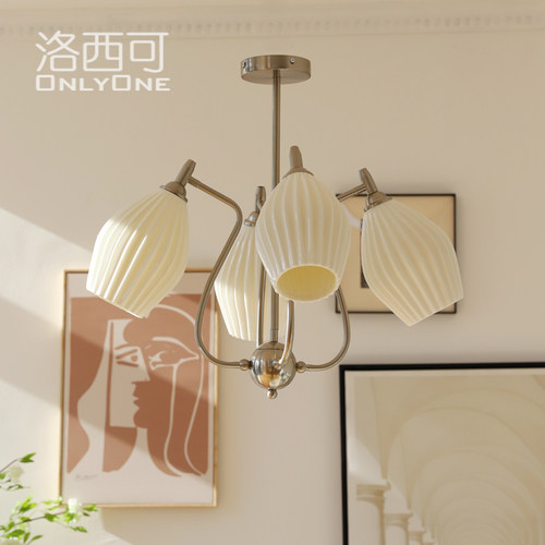 洛西可法式白玉骨瓷吊灯卧室玻璃