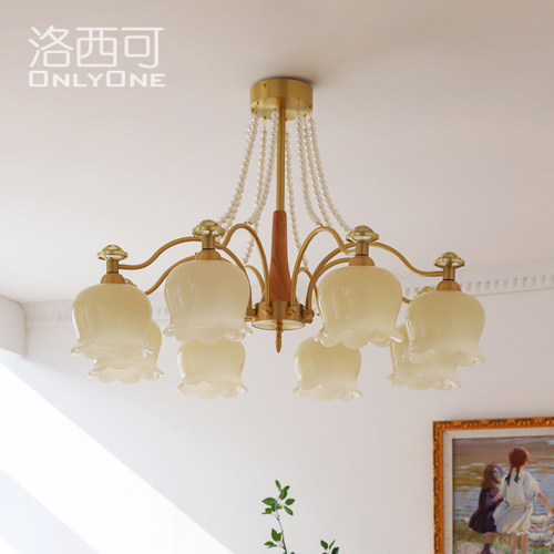 美式复古客厅卧室花朵玻璃吊灯