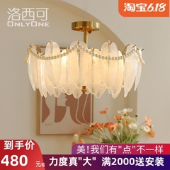 洛西可 法式珍珠羽毛吸顶灯 轻奢美式卧室餐厅小客厅新款玻璃灯具