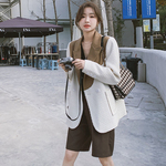 秋冬季实拍西装领拼接加厚长袖百搭设计感双排扣撞色西服外套女装